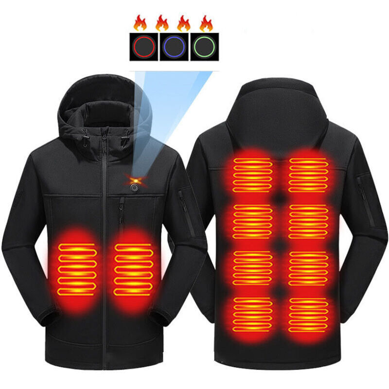 Men's and Women's Electric Heated Jacket, USB Heated Clothing, Warm Winter Lightweight Down Coat with Hood, 3 Heat Levels, USB Interface, 2XL