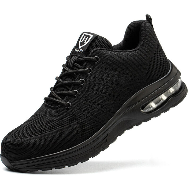 Men's and Women's Lightweight Safety Shoes, Breathable and Comfortable Work Shoes with Steel Toe Cap, Black, Size 41