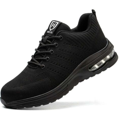 Men's and Women's Lightweight Safety Shoes, Breathable and Comfortable Work Shoes with Steel Toe Cap, Black, Size 43
