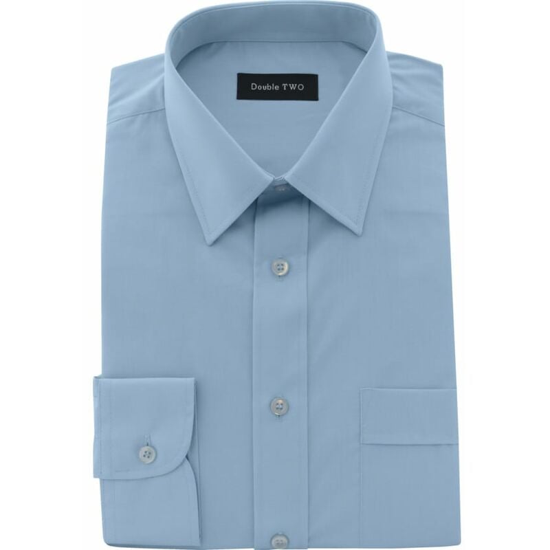 Men's 17.5IN Long Sleeve Light Blue Classic Shirt - Double Two