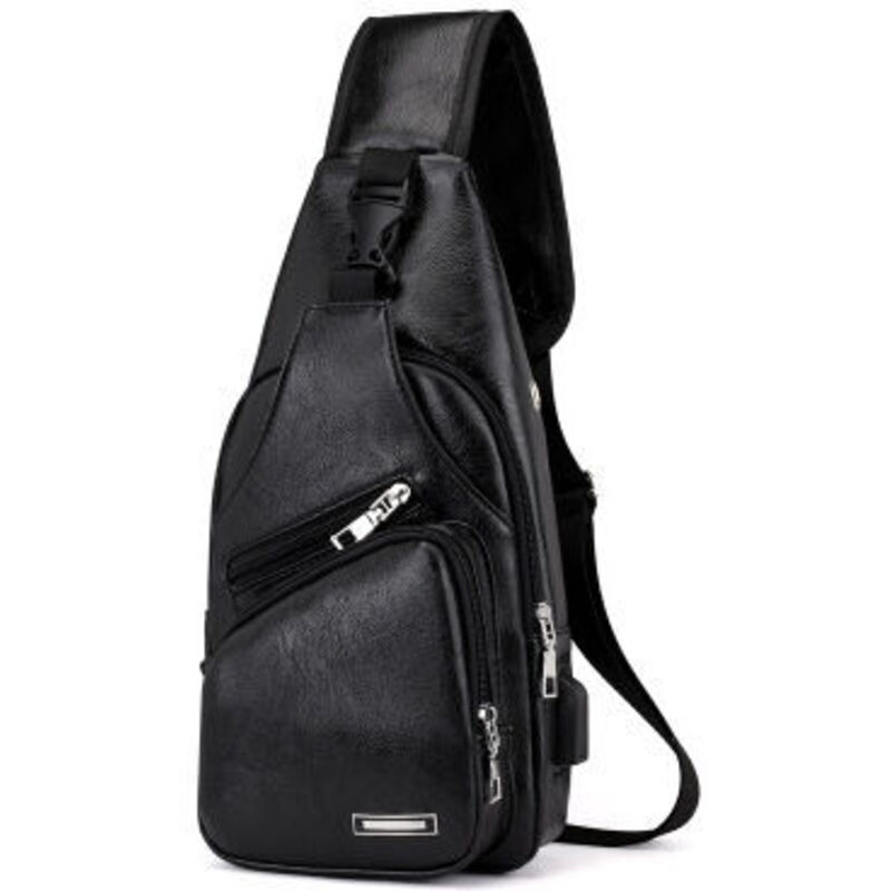 Odipie - Men's Leather Chest Bag, Waterproof Men's Messenger Bag pu Leather Retro with usb Ports, pu Leather Crossbody Sling Bag Large Capacity for