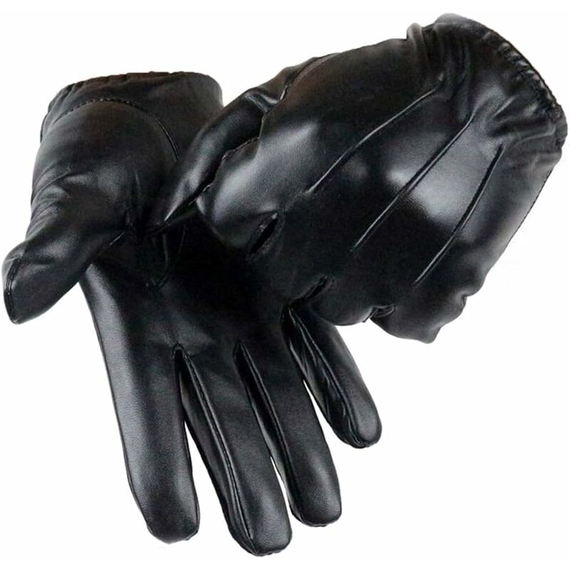 Men's Leather Gloves Black winter touchscreen fleece cycling gloves