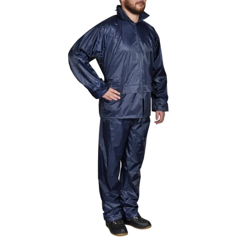 Men's Navy Blue 2-Piece Rain Suit with Hood M vidaXL