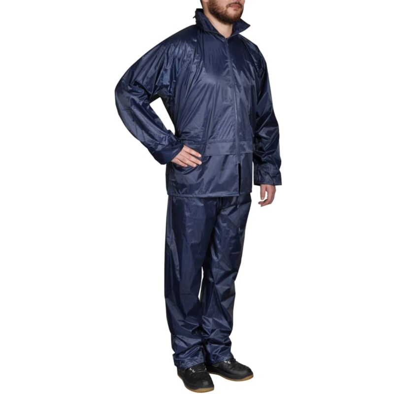 Men's Navy Blue 2-Piece Rain Suit with Hood l Vidaxl