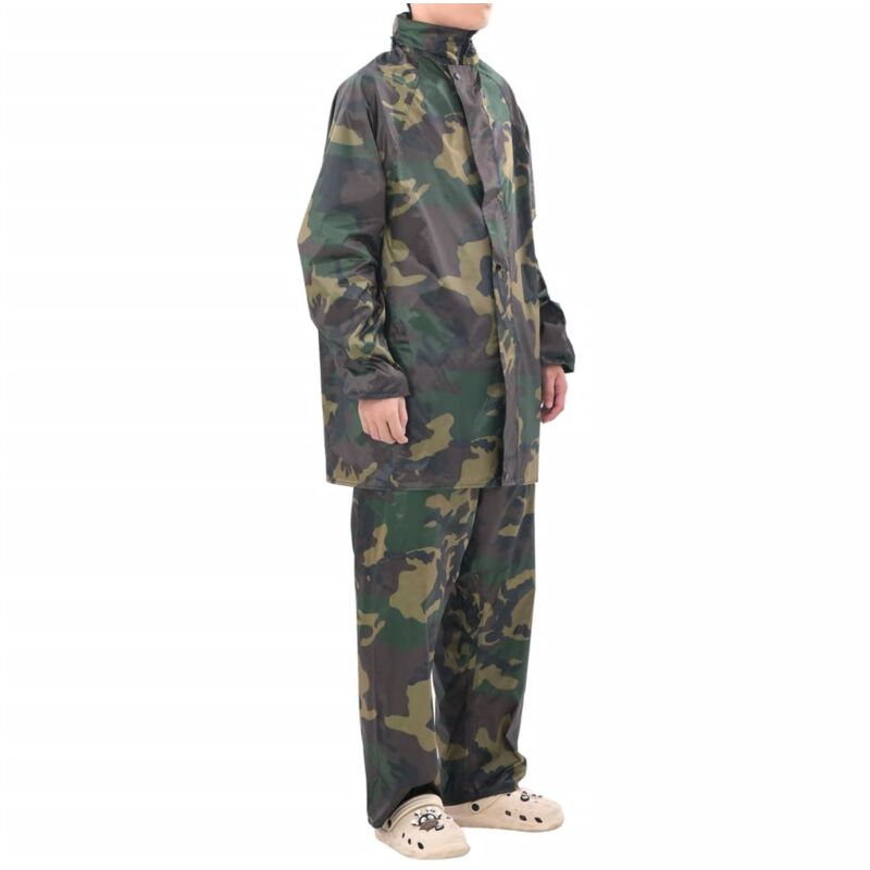 Men's Camo Print 2-Piece Rain Suit with Hood l Vidaxl