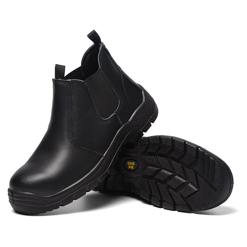 Men's Women's Work Boots, Steel Toe, Slip-On Leather Shoes, Comfortable and Beautiful, Black - 41