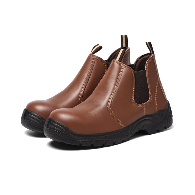 Men's Women's Work Boots, Steel Toe, Slip-On Leather Shoes, Comfortable and Beautiful, Brown - 43