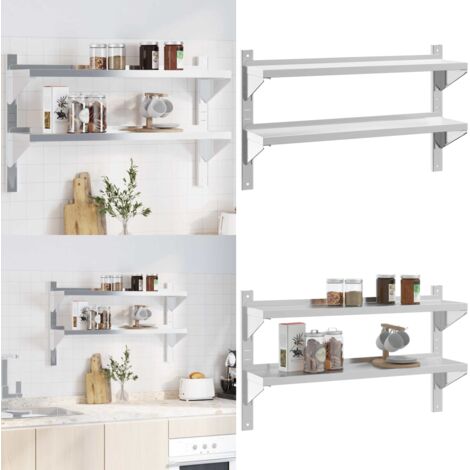 Mensola a Muro 2 Ripiani 100x23,5x60cm Argento in Acciaio Inox - Scaffale a muro - Ripiano a muro