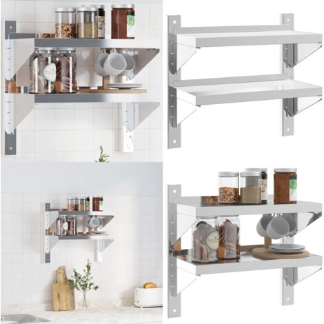 Mensola a Muro 2 Ripiani 50x23,5x48cm Argento in Acciaio Inox - Scaffale a muro - Ripiano a muro