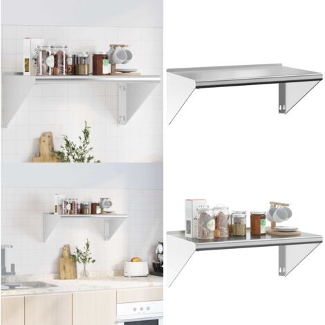 Mensola a Muro 75x45x31 cm Argento in Acciaio Inossidabile - Scaffale a parete - Ripiano a muro