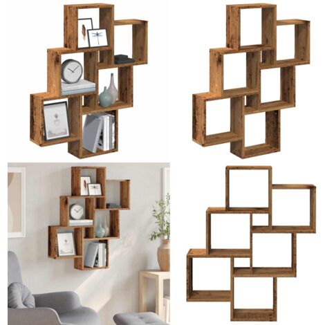Mensola a Muro a Cubo Legno Antico 78x15x93cm Legno Multistrato - Scaffale a parete - Scaffale in legno