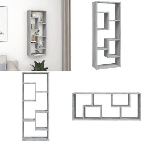 Mensola a Muro Grigio Sonoma 36x16x90 cm in Legno Multistrato - Scaffale a parete - Scaffale in legno