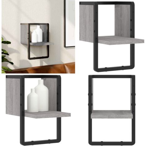 Mensola a Parete con Asta Grigio Sonoma 20x25x30 cm - Scaffale a parete - Ripiano a parete