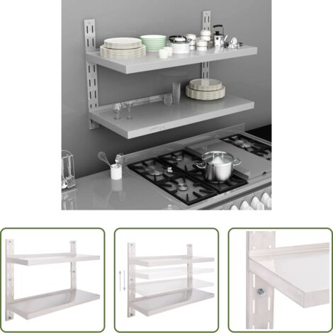 Mensola a sospensione -  Mensola a Sospensione a 2 Livelli in Acciaio Inox 100x30 cm