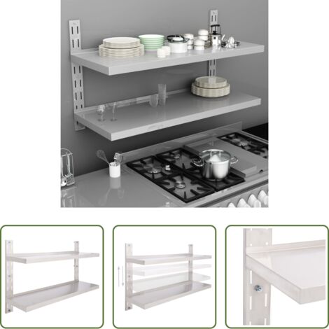 Mensola a sospensione -  Mensola a Sospensione a 2 Livelli in Acciaio Inox 120x30 cm