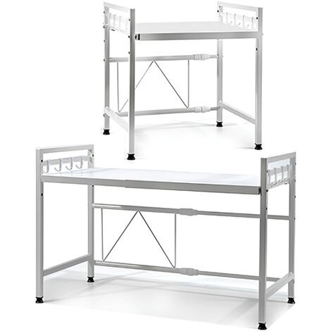 Mensola allungaile da 40 a 65 cm mini tavolino bianco salvaspazio con 8 ganci per appendere utensili e piedini di livellamento arredo casa cucina