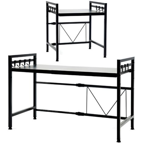 Mensola allungaile da 40 a 65 cm mini tavolino nero salvaspazio con 8 ganci per appendere utensili e piedini di livellamento arredo casa cucina