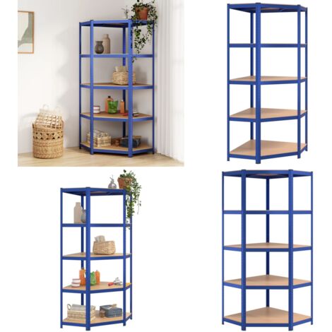 Mensola Angolare 5 Strati Blu in Acciaio e Legno Multistrato - Scaffale in acciaio e legno - Archiviazione flessibile
