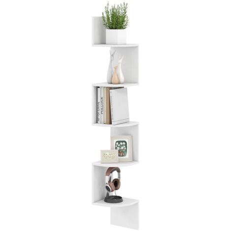 Mensola angolare a 5 ripiani, mensola sospesa da parete, design moderno e salvaspazio per soggiorno, camera da letto e cucina, 20 x 20 x 126 cm, bianco