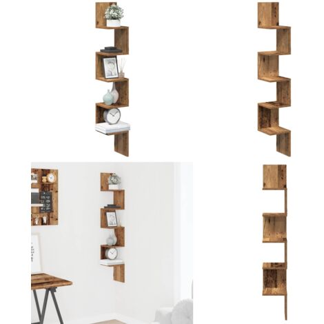 Mensola Angolare Legno Antico 20x20x127,5 cm Truciolato - Ripiano a parete - Scaffale angolare