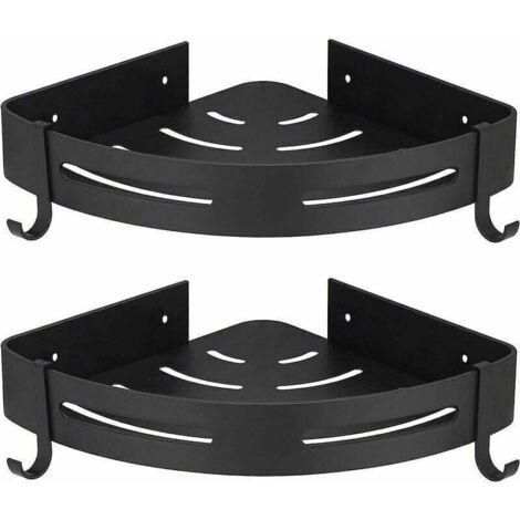Mensola angolare nera per doccia, non necessita di foratura, contenitore per doccia, accessorio per il bagno, porta sapone per la doccia, alluminio antiruggine, set da 2 con ganci