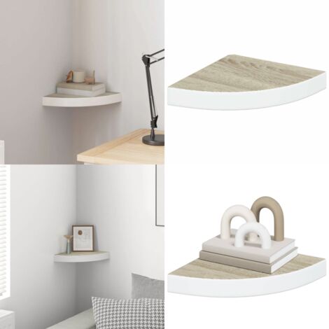 Mensola Angolare Rovere e Bianco 25x25x3,8 cm in MDF - Scaffale a muro - Scaffale in MDF