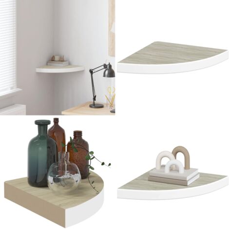 Mensola Angolare Rovere e Bianco 35x35x3,8 cm in MDF - Scaffale a muro - Scaffale in MDF