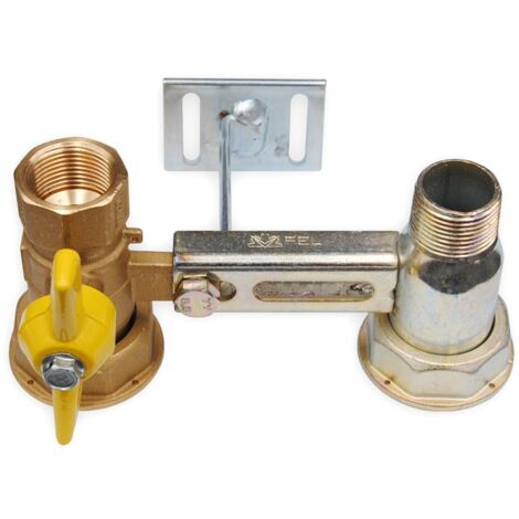 Mensola con rubinetto - ø 1" 1/4 - 3/4" x 3/4" - INT. 110 mm - con manopola a farfalla per contatori Gas dotata di zanca attorcigliata per tassello e guarnizioni 0000GN50422