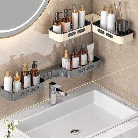 Mensola da bagno girevole a 360° da parete in ABS, grigio scuro 61,510,54 cm, facile da installare e salvaspazio