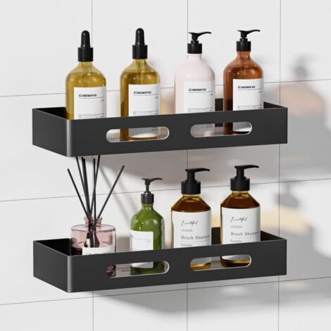 Mensola da bagno senza foratura, 2 portasapone da doccia, contenitore adesivo per il bagno (nero)
