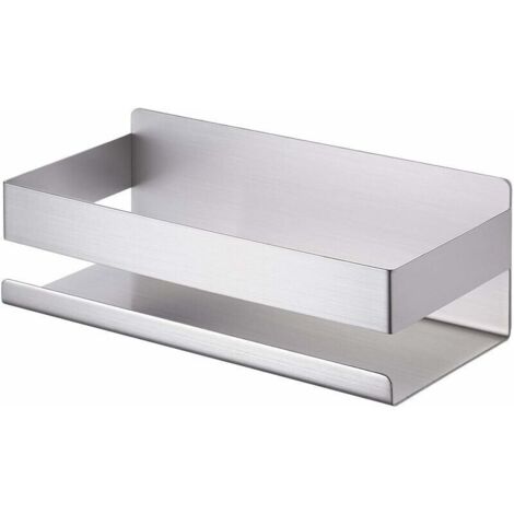 Mensola da bagno senza foratura, mensola per doccia in acciaio inox SUS304, mensola da parete autoadesiva, 23 cm, spazzolato ()