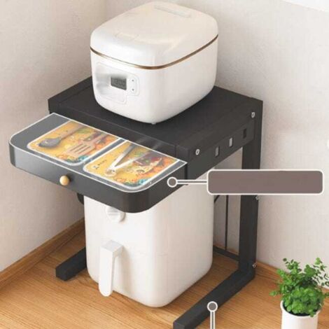 Mensola da cucina a due ripiani con cassetto, portaposate e ganci in robusto acciaio 47×28×32 cm