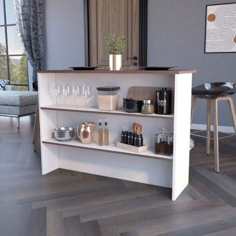 Mensola da Cucina Fendi in Melamina con Tre Ripiani, Dimensioni 90x120x60 cm, Colore Bianco/Miele