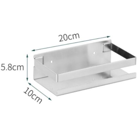 Mensola da cucina in acciaio inox da 20 cm, senza foratura, colore argento, universale per bagno e cucina.