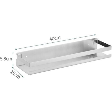 Mensola da cucina in acciaio inox da 40 cm, senza foratura, colore argento, universale per bagno e cucina.