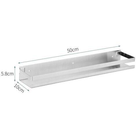 Mensola da cucina in acciaio inox da 50 cm, senza foratura, colore argento, universale per bagno e cucina.