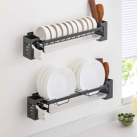 Mensola da cucina in acciaio inox da parete, senza fori, per riporre ciotole e piatti, scolapiatti compatto, 43×15×7,5 cm
