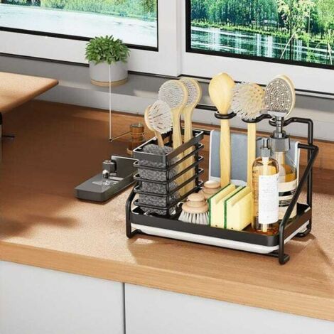 Mensola da cucina lineare in acciaio inox con drenaggio efficiente, facile installazione e design compatto, 251517 cm nero