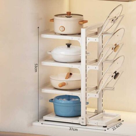 Mensola da cucina, portapentole multilivello, contenitore portautensili da cucina a 4 livelli, bianco, 3722,653 cm