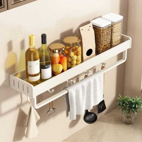 Mensola da cucina senza chiodi, portaspezie in alluminio da parete con ganci, grigio scuro, 4013,85,5 cm