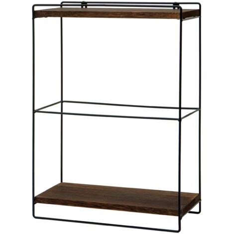 Mensola da cucina sospesa design industriale 2 ripiani 50x35x17 cm in legno testa di moro e metallo 040008670