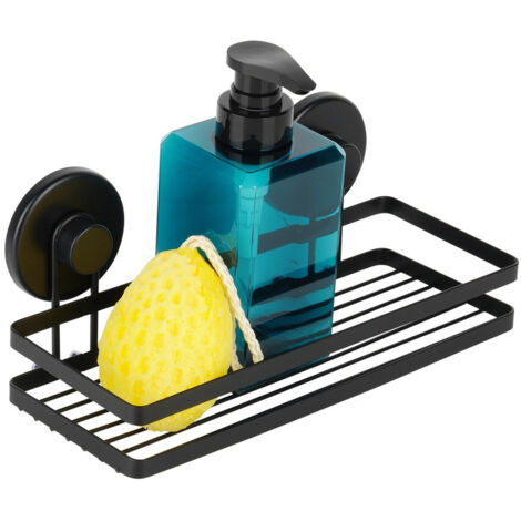 Mensola da doccia in metallo nero con ventose, cestino da bagno 25 cm