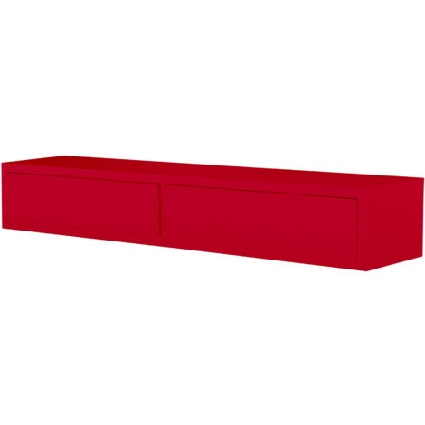 Mensola da Parete con 2 Cassetti 88,2x13,4x20 cm in Fibra di Legno Domino Rosso
