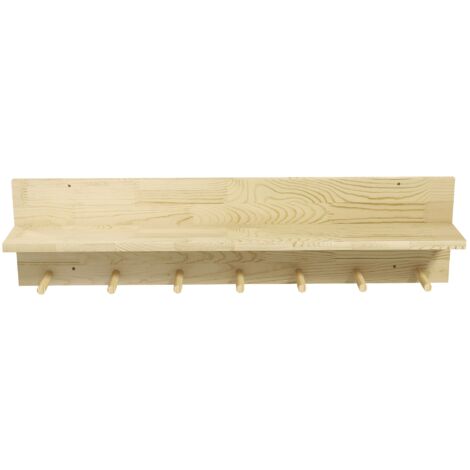 Mensola da Parete con 7 Ganci per Ingresso e Soggiorno 80x12x20 cm in Legno di Abete
