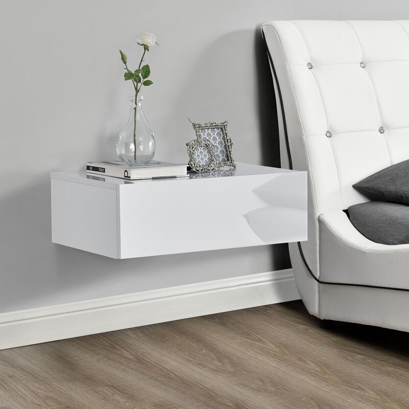 Mensola da parete con cassetto Bianco laccato lucido Mensola da parete con cassetto Bianco laccato lucido
