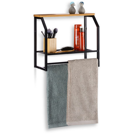 Mensole Porta Asciugamani Per Bagno.Mensola Da Parete Con Portasciugamani Scaffale Pensile Per Cucina O Bagno Hxlxp 41x45x23 Cm Ferro Nero 4100246304107