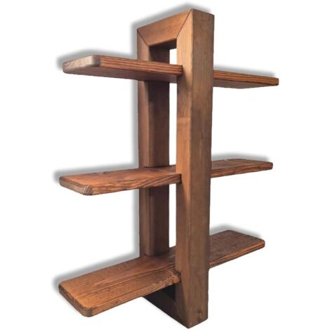 Mensola da Parete in legno massello Sospesa, a 3 Ripiani Scorrevoli, 48x12x59h cm, Teak