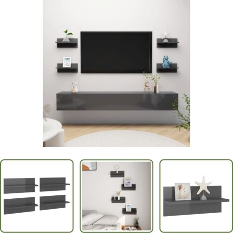 Mensola da parete -  Mensole a Muro 4 pz Grigio Lucido 40x11,5x18 cm