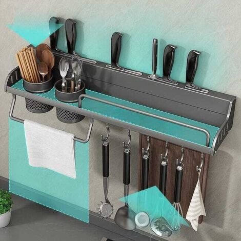 Mensola da parete multifunzionale per la casa, portaspezie, mensola da cucina senza foratura con 2 tazze, 40 cm