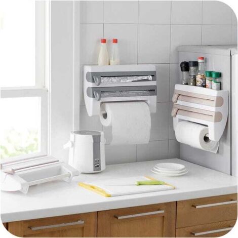 Mensola da parete multifunzione bianca per utensili da cucina 39x10x24cm